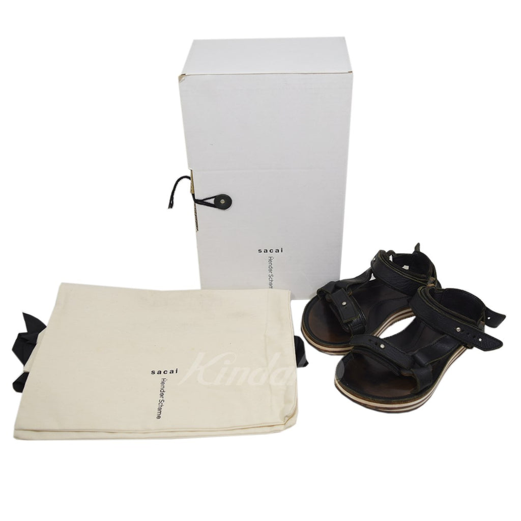 sacai × Hender Scheme レザー ストラップ サンダル 16-02513 ブラック 