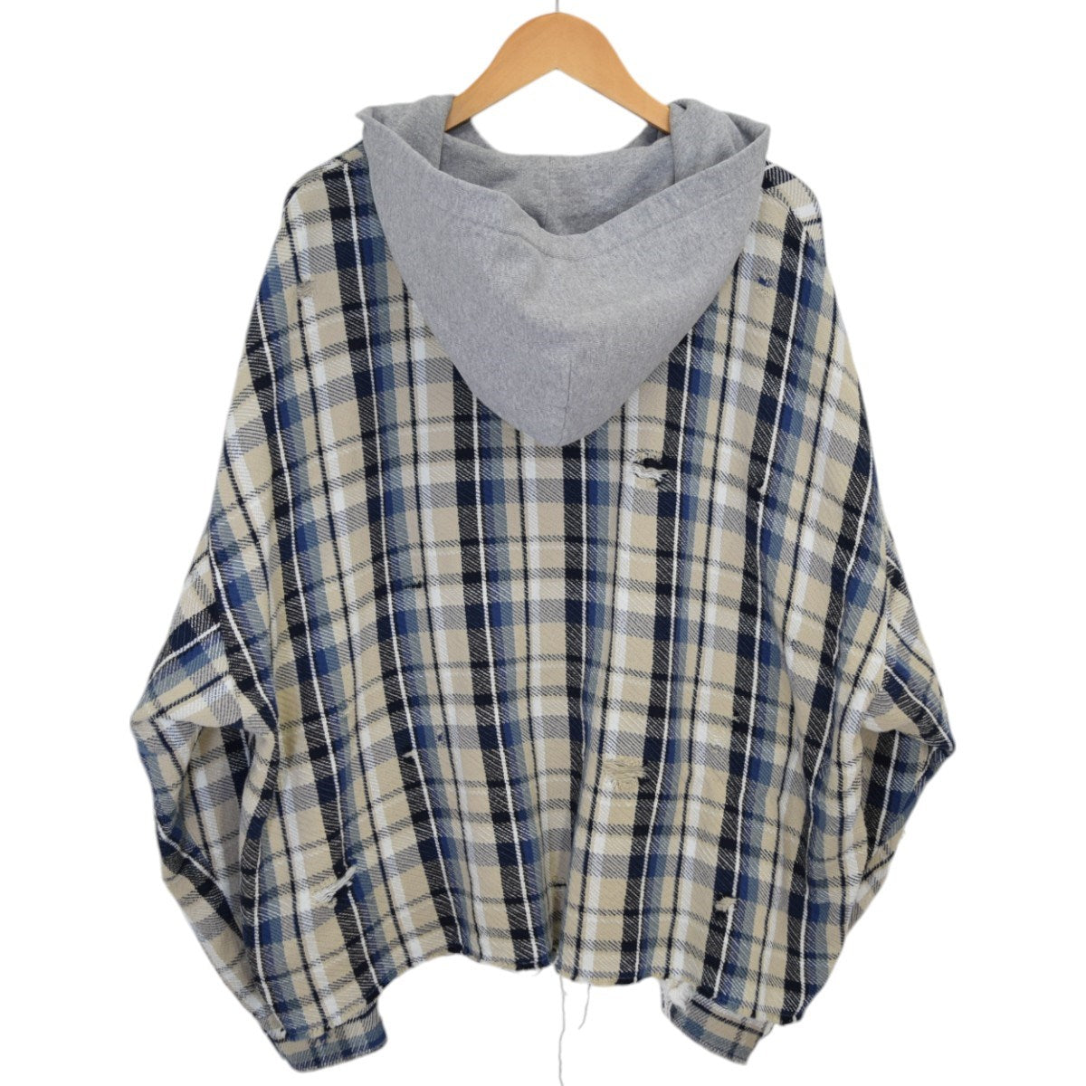 Jieda(ジエダ) DAMAGE FLANNEL HOOD SHIRTダメージ フランネル フード シャツジャケットJie-23S-SH06  Jie-23S-SH06 ベージュ×ブルー サイズ 2｜【公式】カインドオルオンライン ブランド古着・中古通販【kindal】