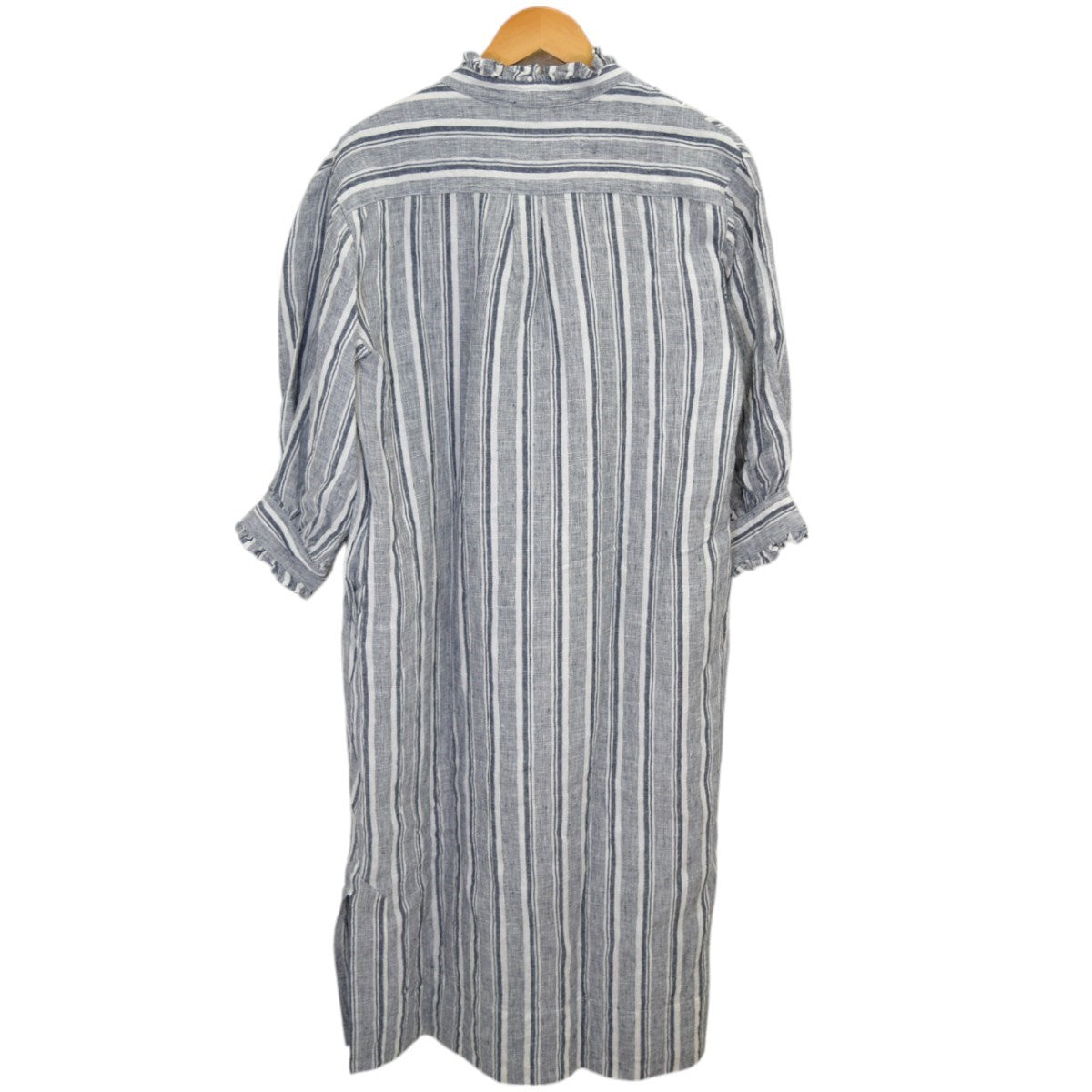 CLOTH＆CROSS リネンスタンドフリルスキッパーワンピースストライプキッパーワンピース 古着・中古-2枚目のアイテム画像