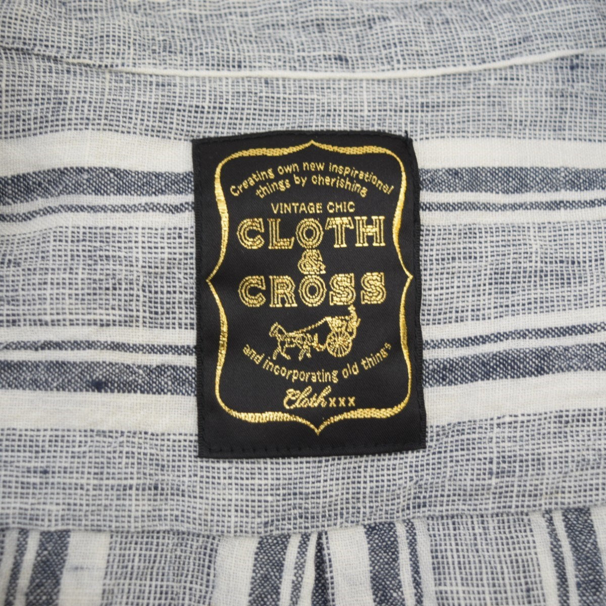 CLOTH＆CROSS リネンスタンドフリルスキッパーワンピースストライプキッパーワンピース 古着・中古-6枚目のアイテム画像