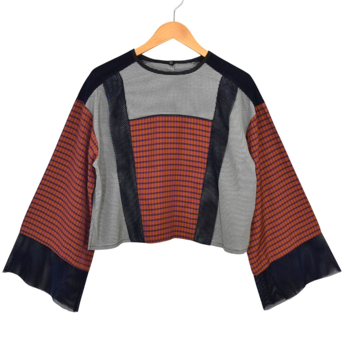 CITY チェックブロッキングパッチワークブラウス 古着・中古-1枚目のアイテム画像