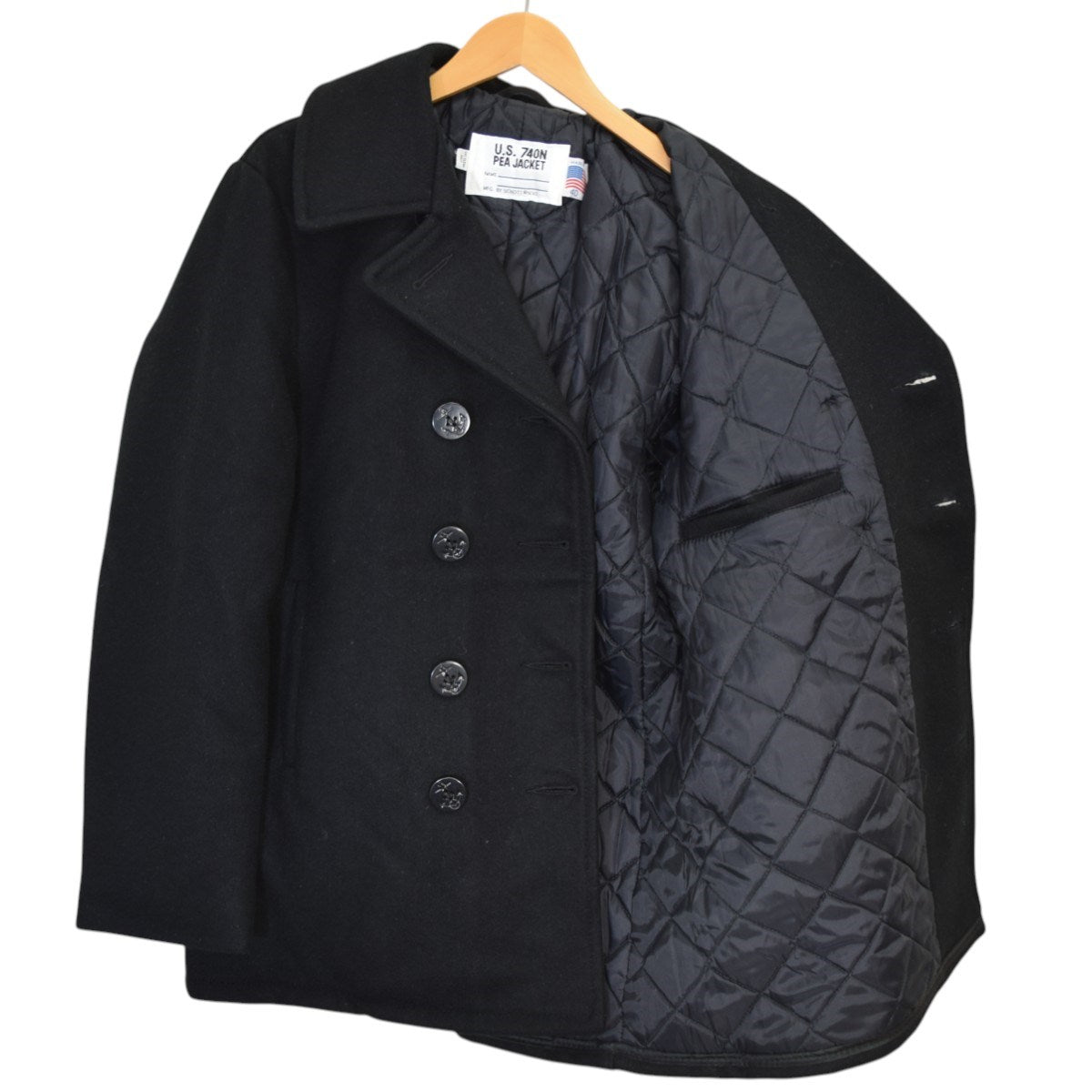 【希少】タグ付き　schott　中綿キルティング　ピーコート　ビンテージ　黒　L 希少】タグ付き schott 中綿キルティング ピーコート ビンテージ