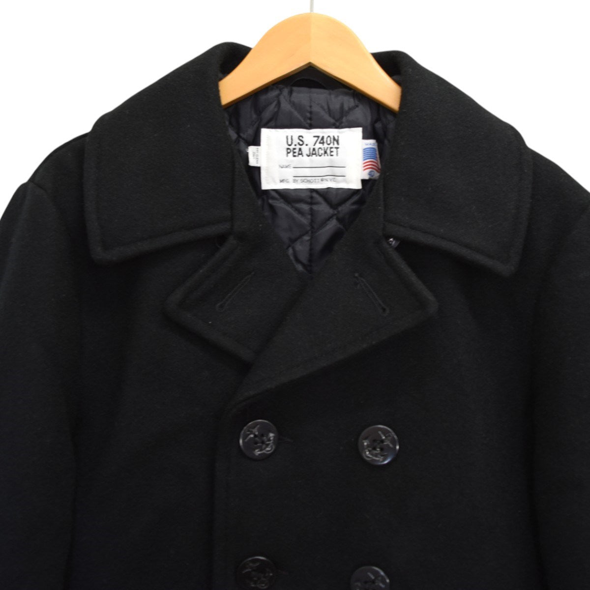 Schott ショット　740N　ピーコート　シングル　USA製　38　黒 Schott N.Y.C ショット ウールメルトン Pコート 740 【USAモデル