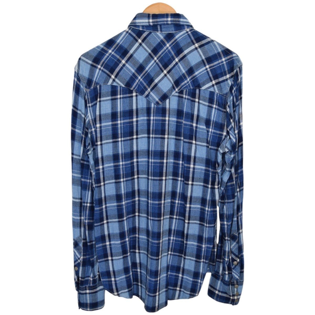 BLUE BLUE レーヨンリネンチェックウエスタンシャツ 古着・中古-2枚目のアイテム画像