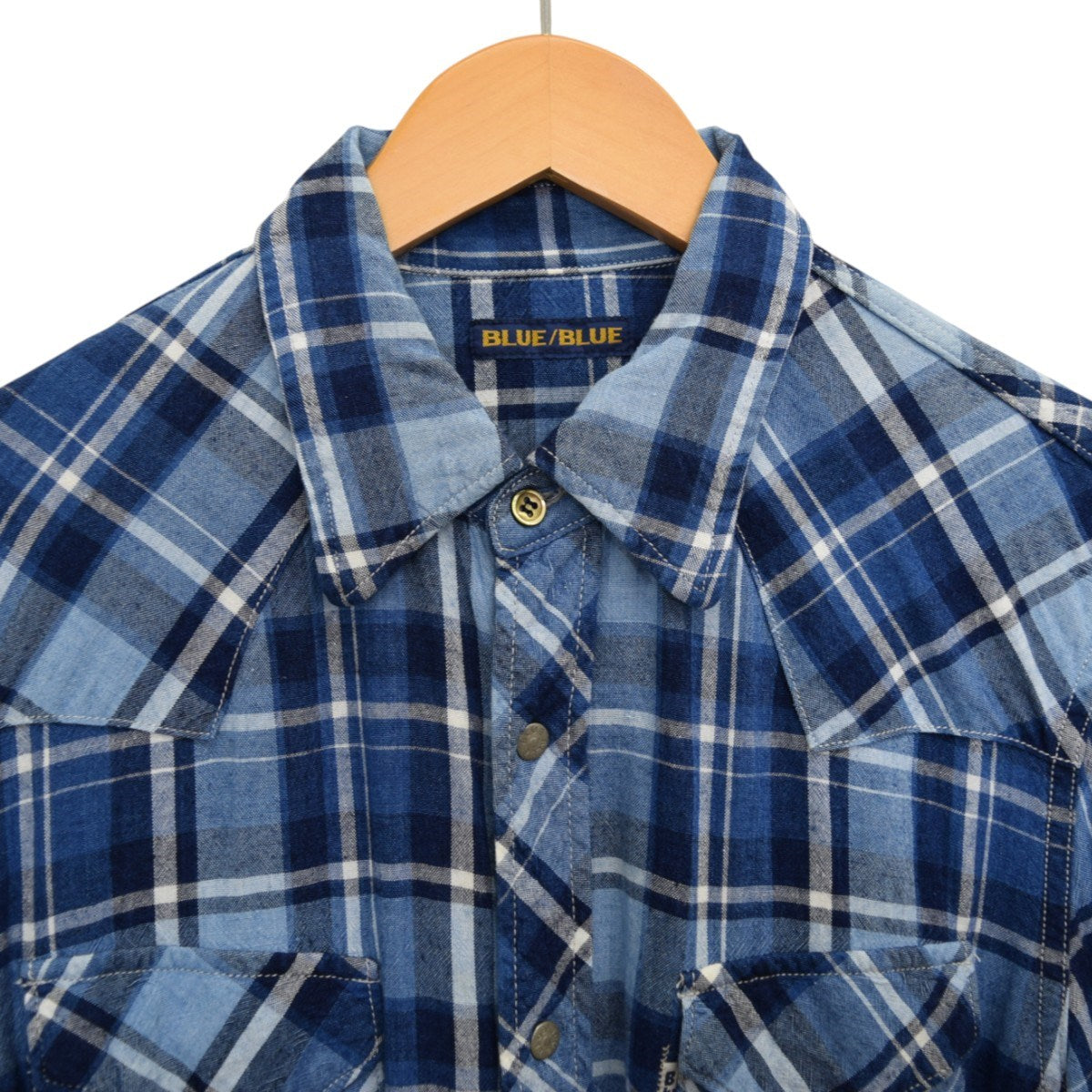 BLUE BLUE レーヨンリネンチェックウエスタンシャツ 古着・中古-3枚目のアイテム画像