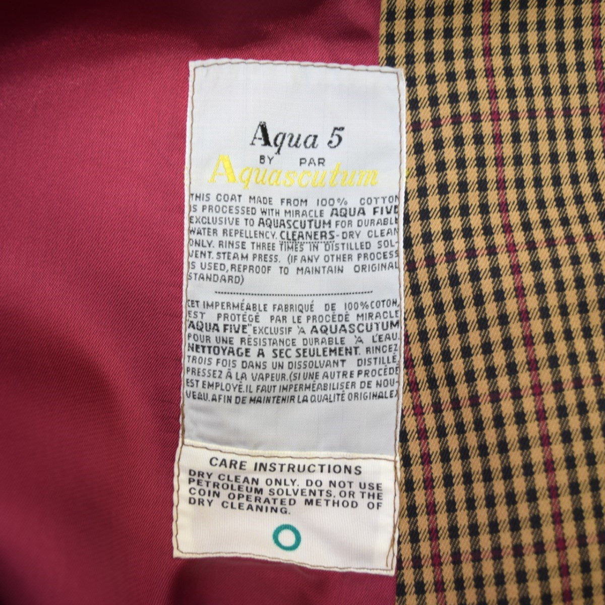 Aquascutum チェックステンカラーコート Aqua5 カナダ製 90Sヴィンテージ 古着・中古-10枚目のアイテム画像