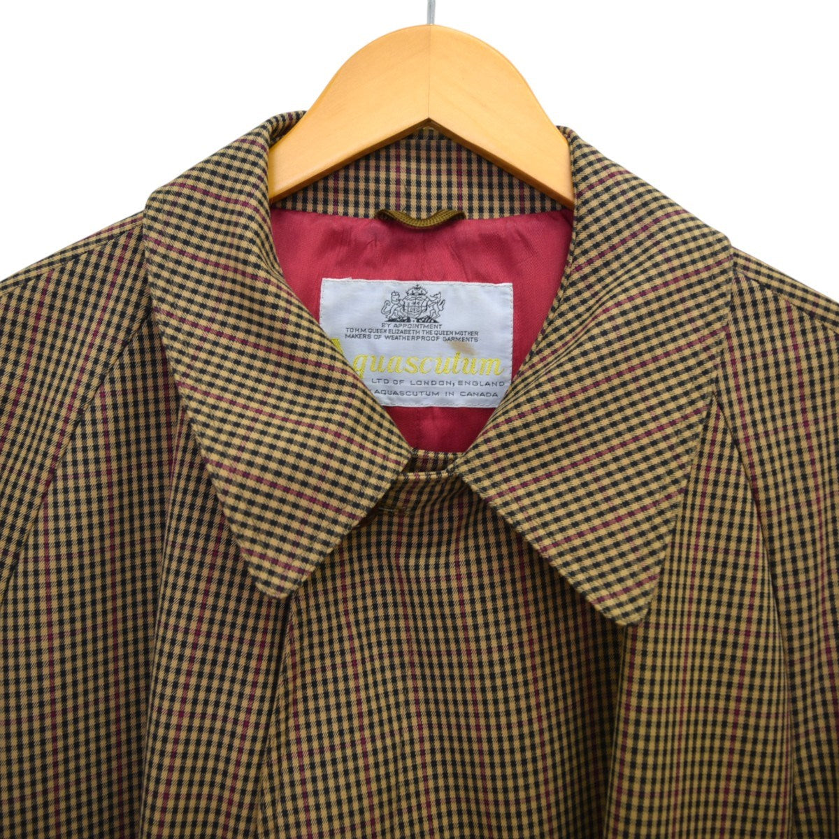 Aquascutum チェックステンカラーコート Aqua5 カナダ製 90Sヴィンテージ 古着・中古-4枚目のアイテム画像