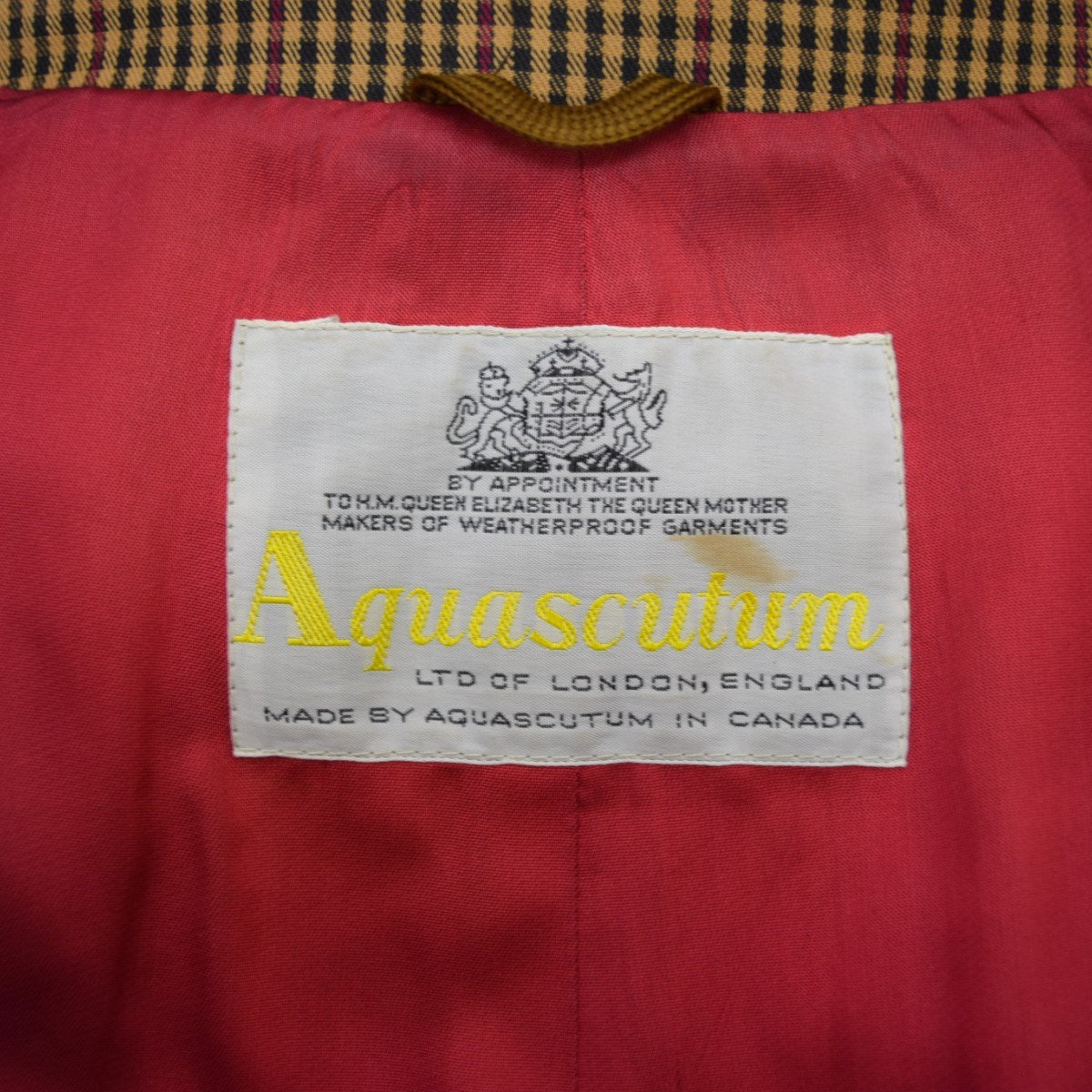 Aquascutum チェックステンカラーコート Aqua5 カナダ製 90Sヴィンテージ 古着・中古-8枚目のアイテム画像