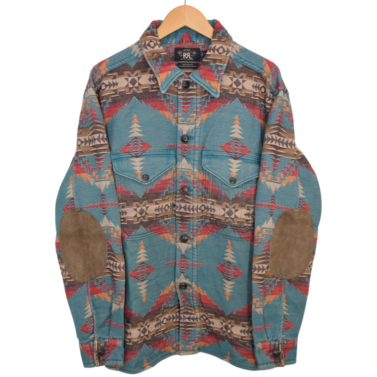 RRL NATIVE JACQUARD OVER SHIRTネイティブ柄エルボーパッチシャツ 古着・中古-1枚目のアイテム画像