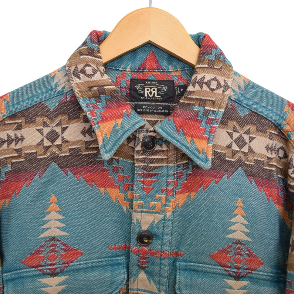 RRL NATIVE JACQUARD OVER SHIRTネイティブ柄エルボーパッチシャツ 古着・中古-3枚目のアイテム画像