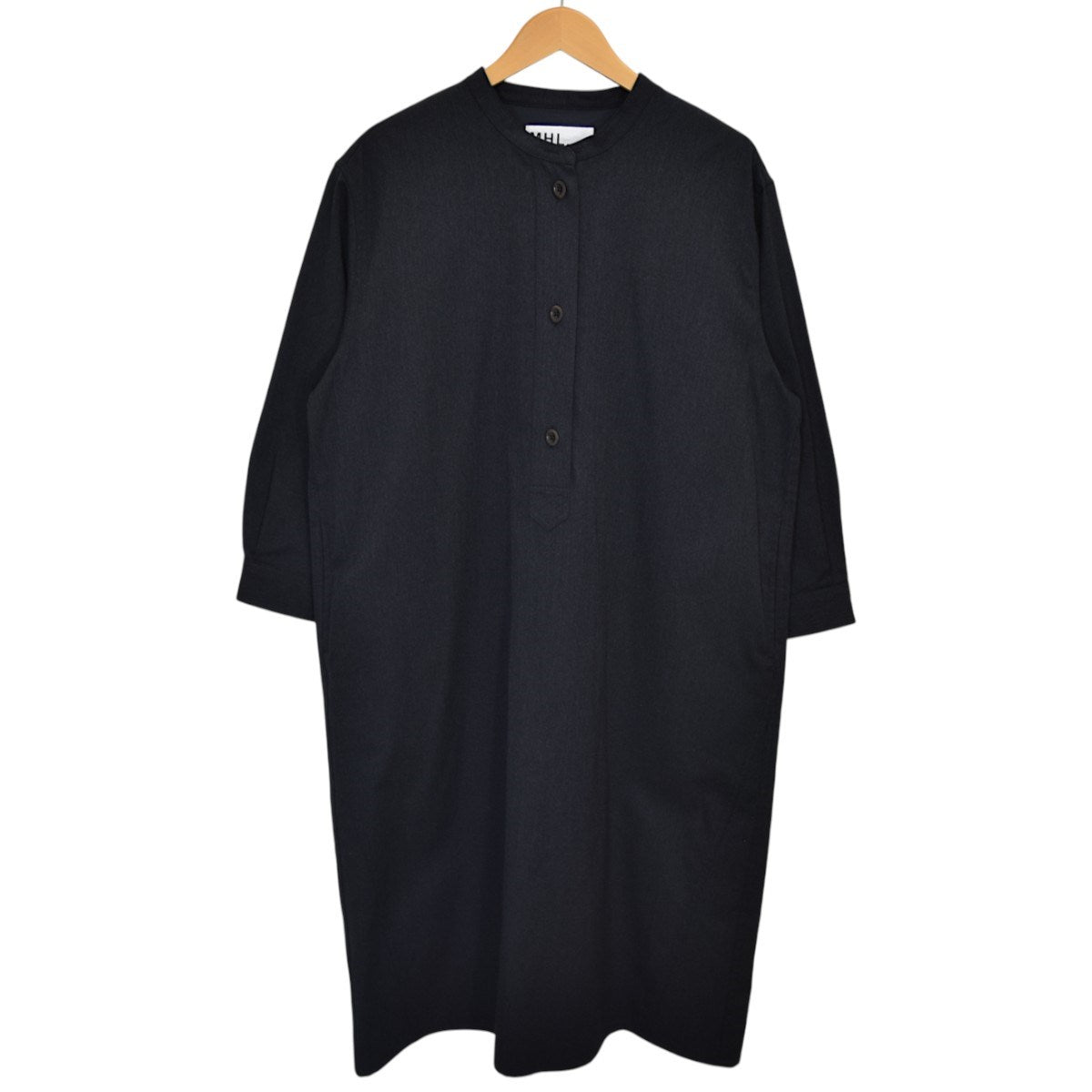 MHL COTTON WOOL TWILL OPコットンウールバンドカラーワンピース 古着・中古-1枚目のアイテム画像