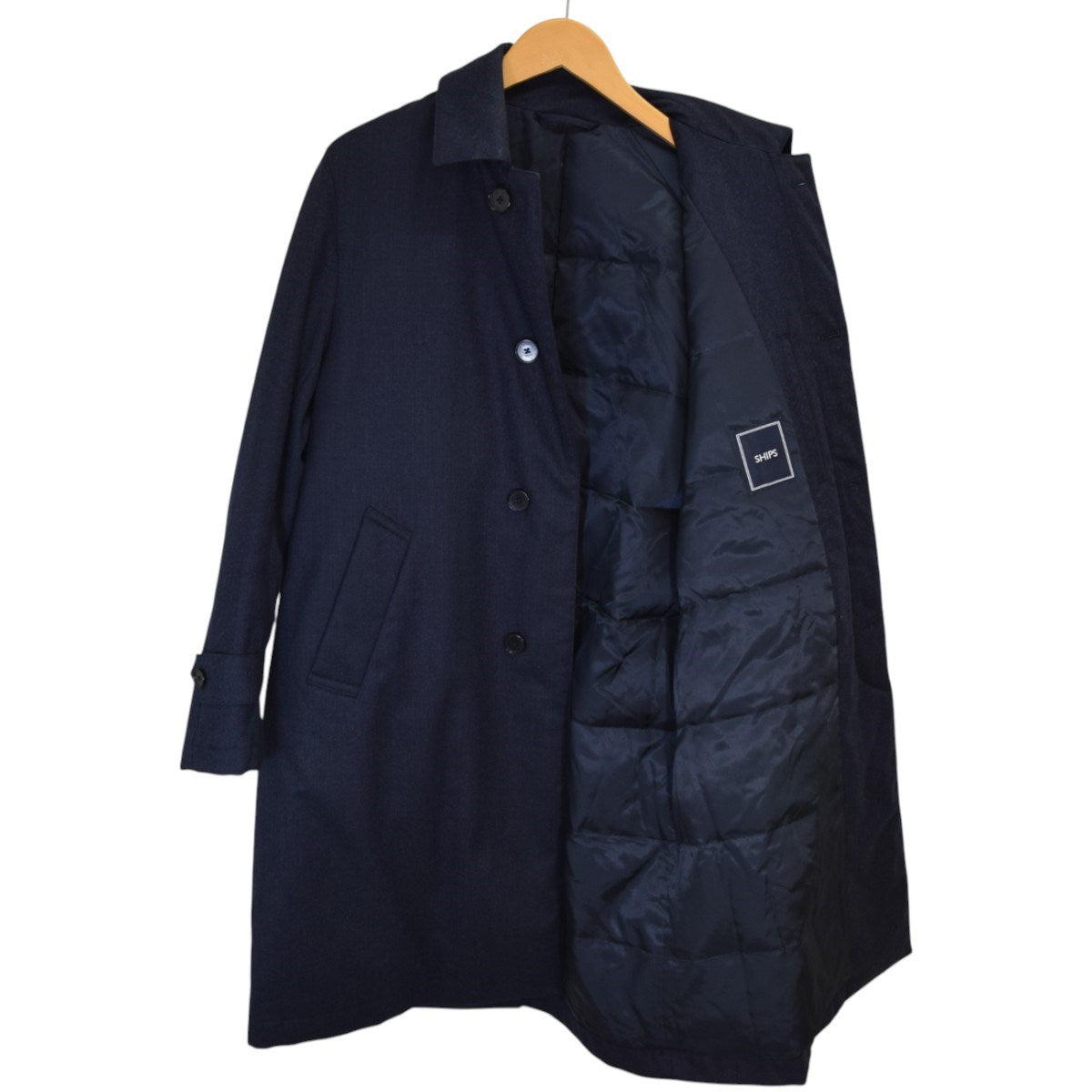 SHIPS×Vitale Barberis Canonico ダウンステンカラーコート 古着・中古-3枚目のアイテム画像