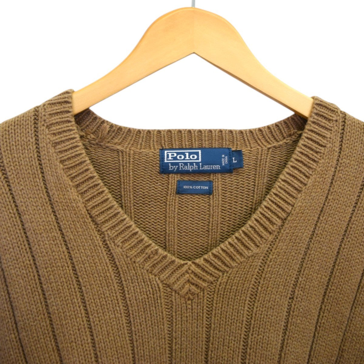 POLO RALPH LAUREN エルボーパッチVネックコットンニット 古着・中古-3枚目のアイテム画像
