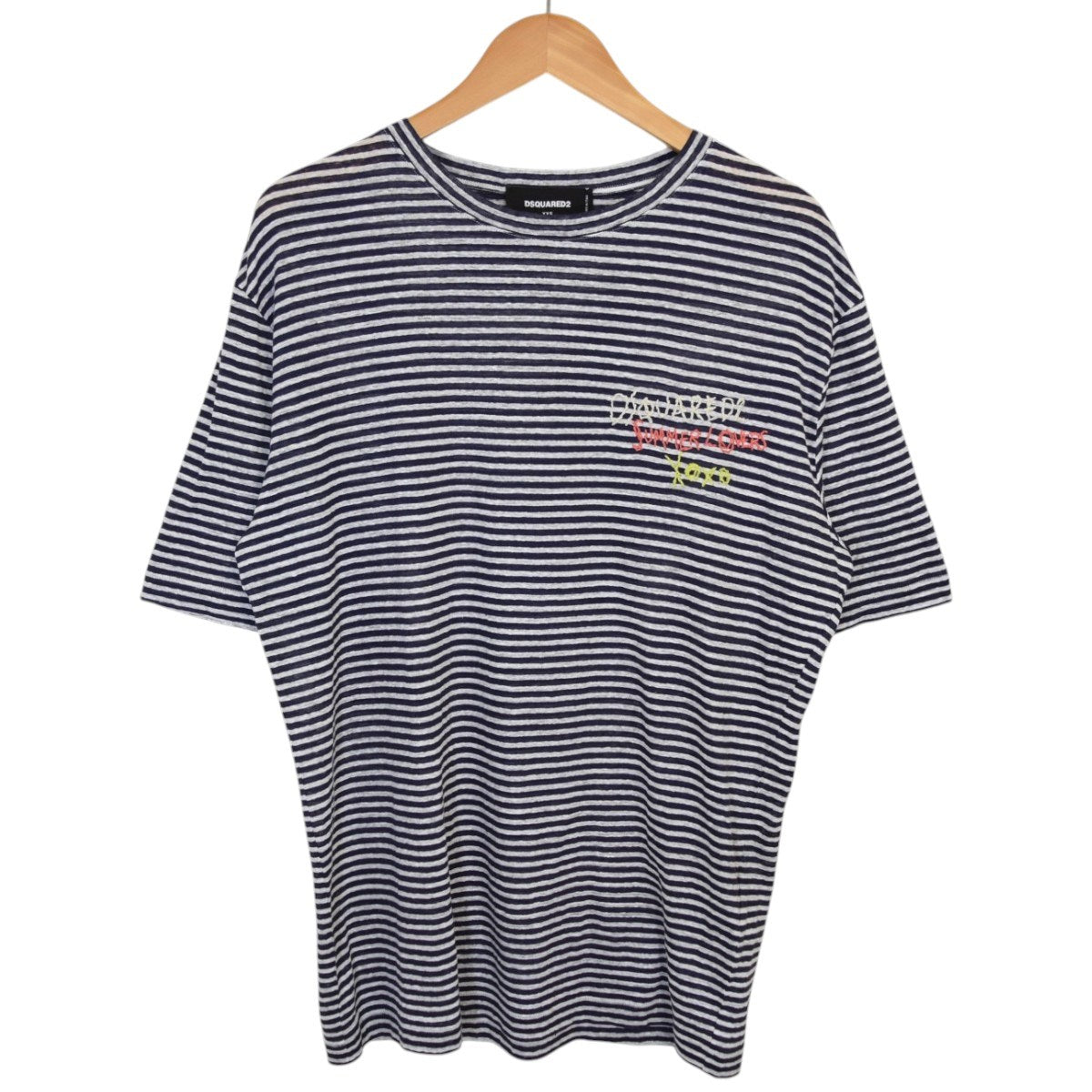 DSQUARED2 NAVY BLUE T-shirt capsule Summer Loversリネン ボーダーTシャツ 2025SSS73GC0296 古着・中古-1枚目のアイテム画像