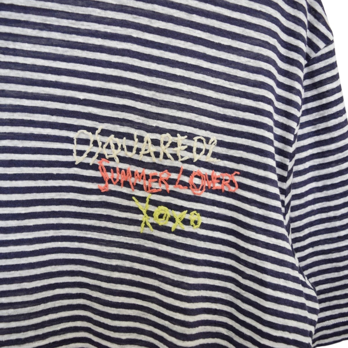 DSQUARED2 NAVY BLUE T-shirt capsule Summer Loversリネン ボーダーTシャツ 2025SSS73GC0296 古着・中古-4枚目のアイテム画像