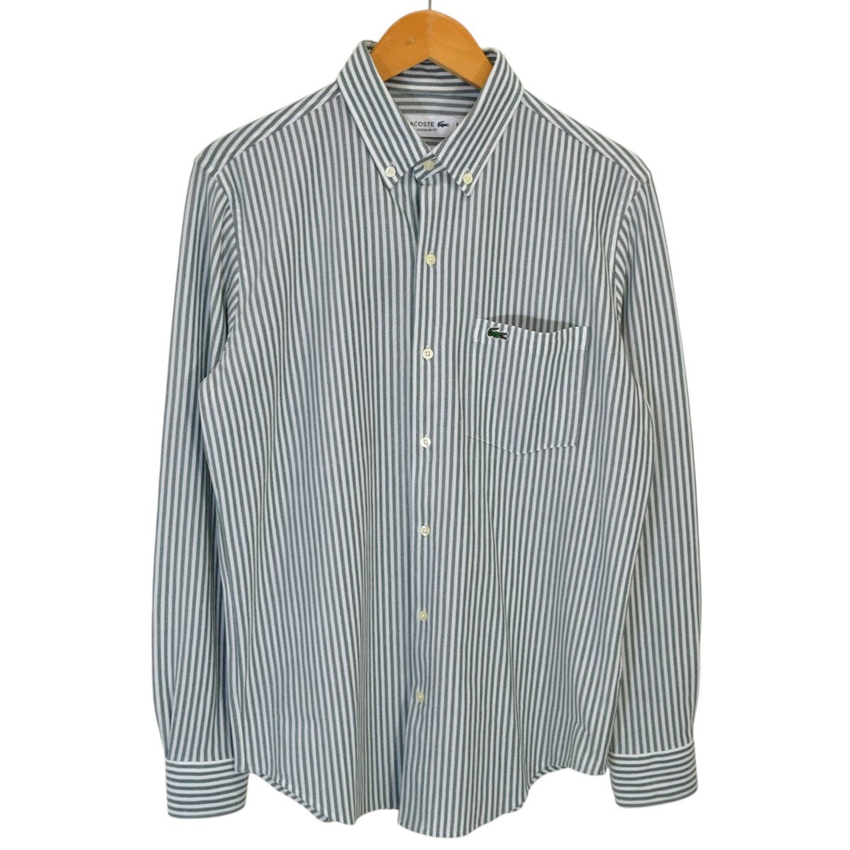 LACOSTE クールマックスブレンド鹿の子地ストライプシャツCH718LJ 古着・中古-1枚目のアイテム画像