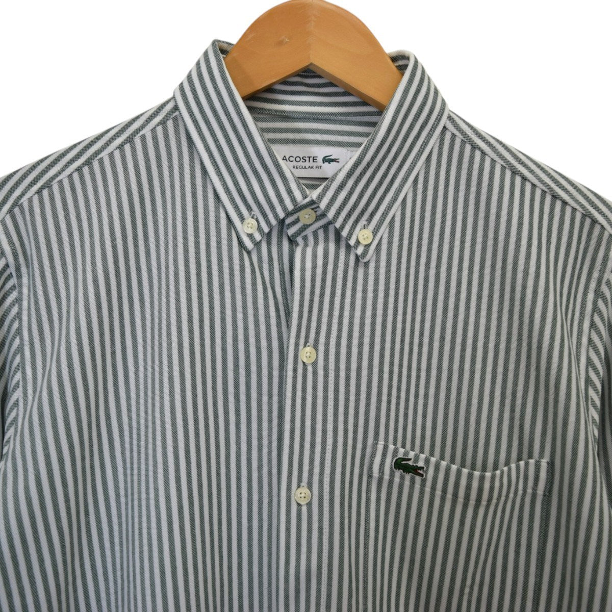 LACOSTE クールマックスブレンド鹿の子地ストライプシャツCH718LJ 古着・中古-3枚目のアイテム画像