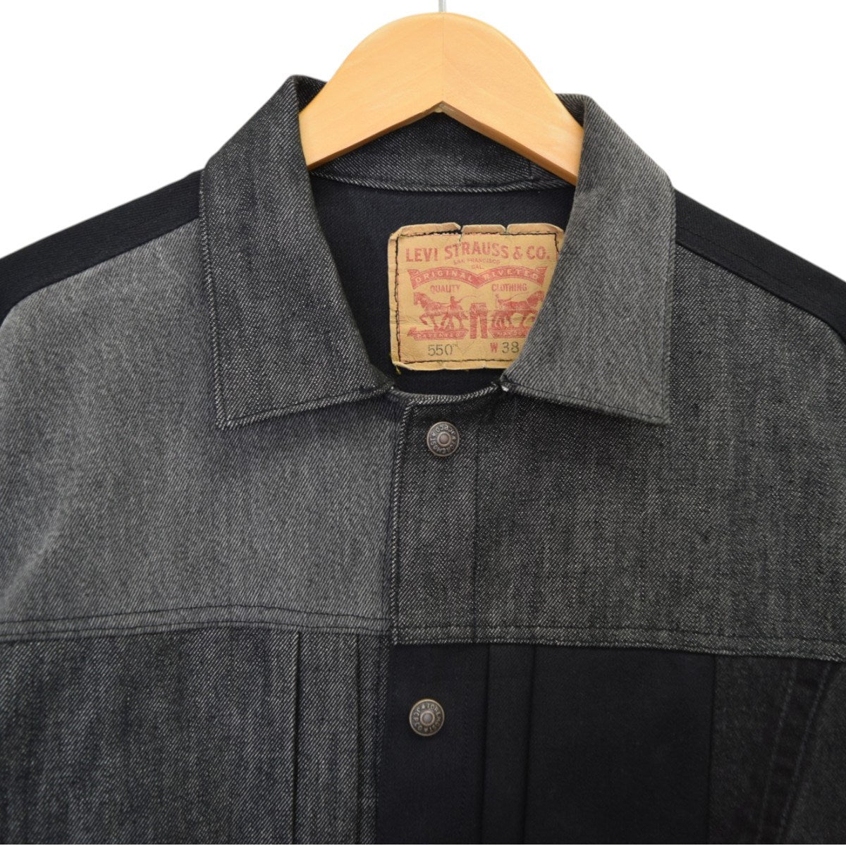 THRIFTY LOOK DENIM REMAKE PLEATS JACKET 1stリメイクデニムジャケット 古着・中古-3枚目のアイテム画像