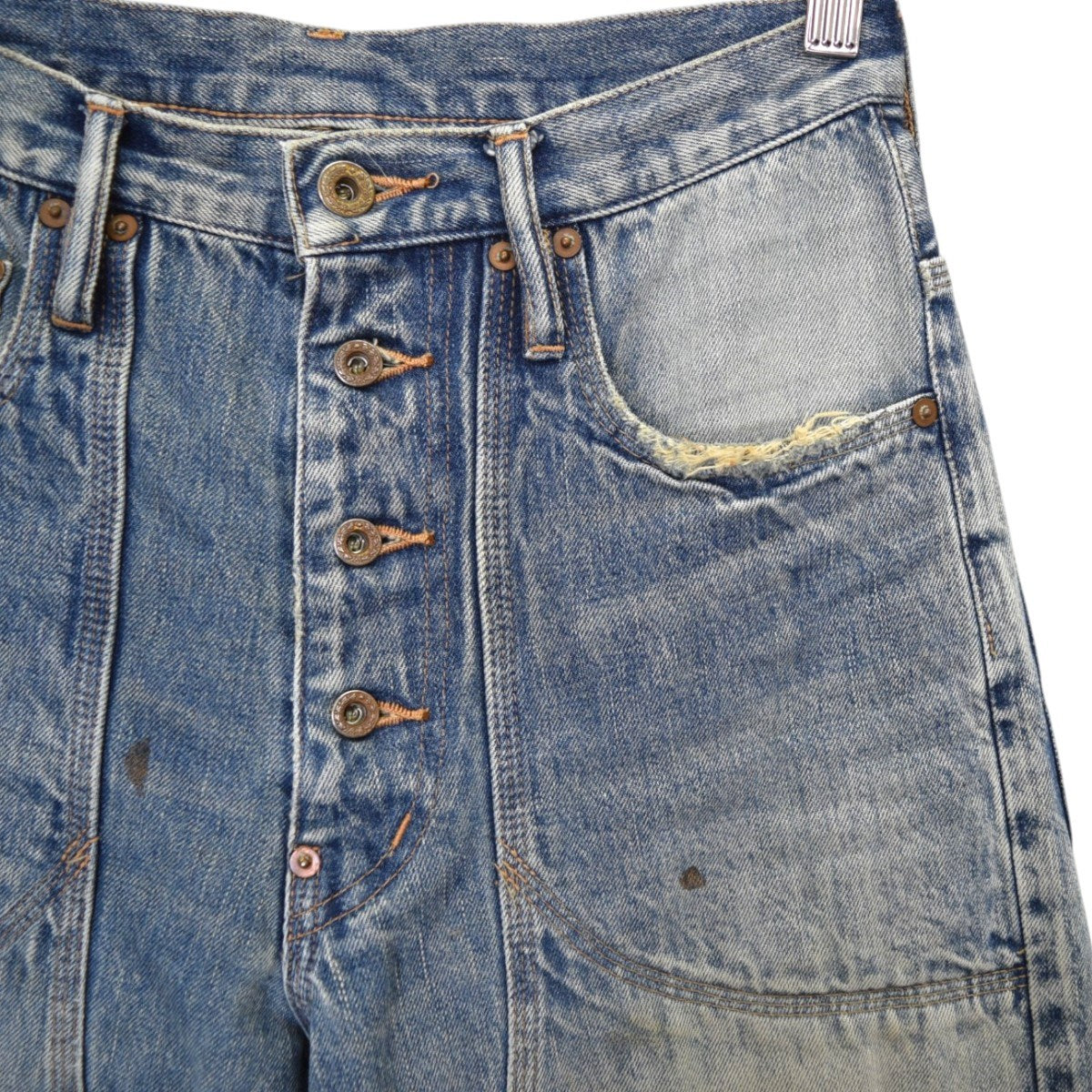 SUGARHILL×UNUSED FADED DOUBLE KNEE DENIM PANTS PRODUCTED BY UNUSEDダメージ加工デニムパンツ22SSSU02 古着・中古-3枚目のアイテム画像