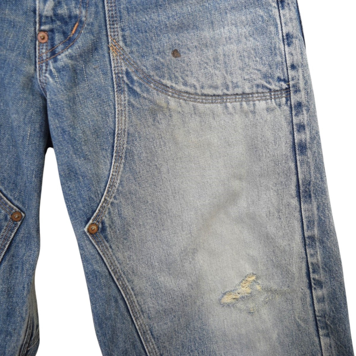 SUGARHILL×UNUSED FADED DOUBLE KNEE DENIM PANTS PRODUCTED BY UNUSEDダメージ加工デニムパンツ22SSSU02 古着・中古-4枚目のアイテム画像