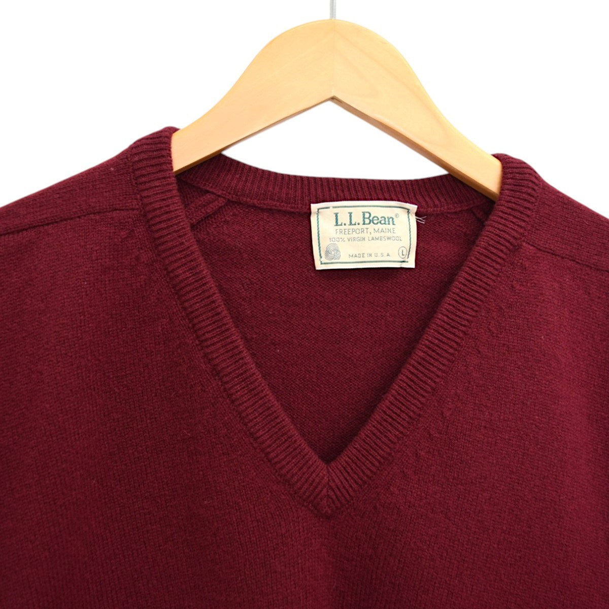 L．L．Bean ラムズウールVネックニット 90-00Sヴィンテージ MADE IN USA 古着・中古-3枚目のアイテム画像