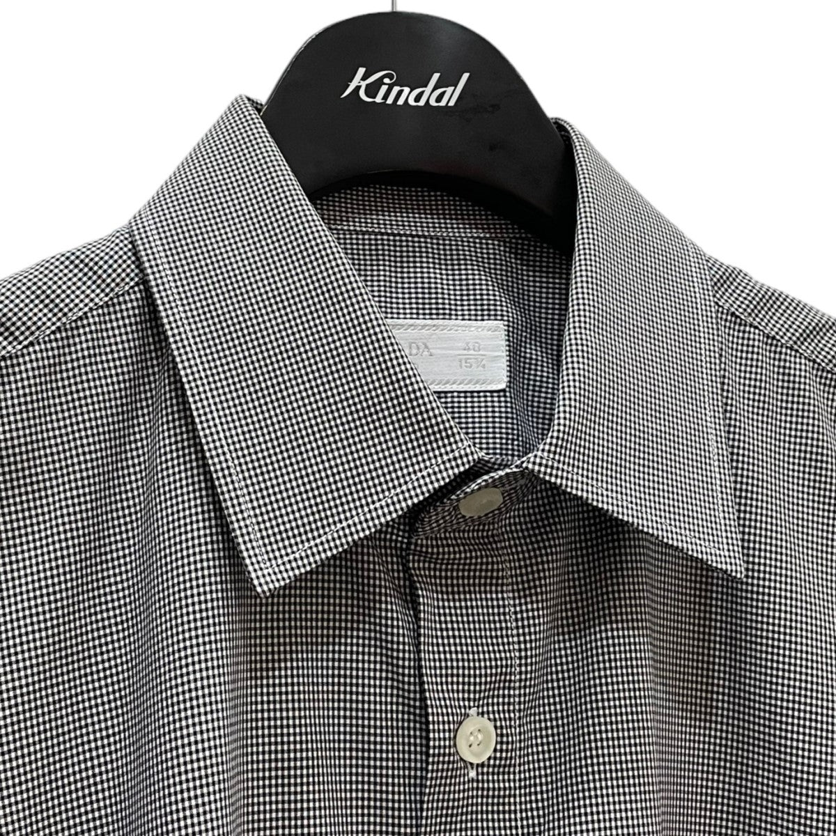 PRADA(プラダ) ギンガムチェック半袖シャツ ブラックｘホワイト サイズ 