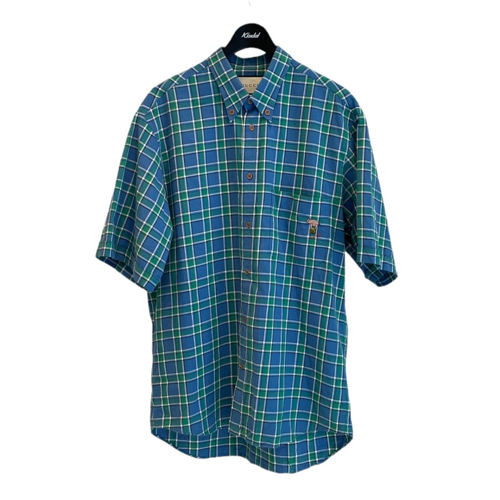 GUCCI(グッチ) ピグレットチェックシャツ ブルーxグリーン サイズ 48/L 
