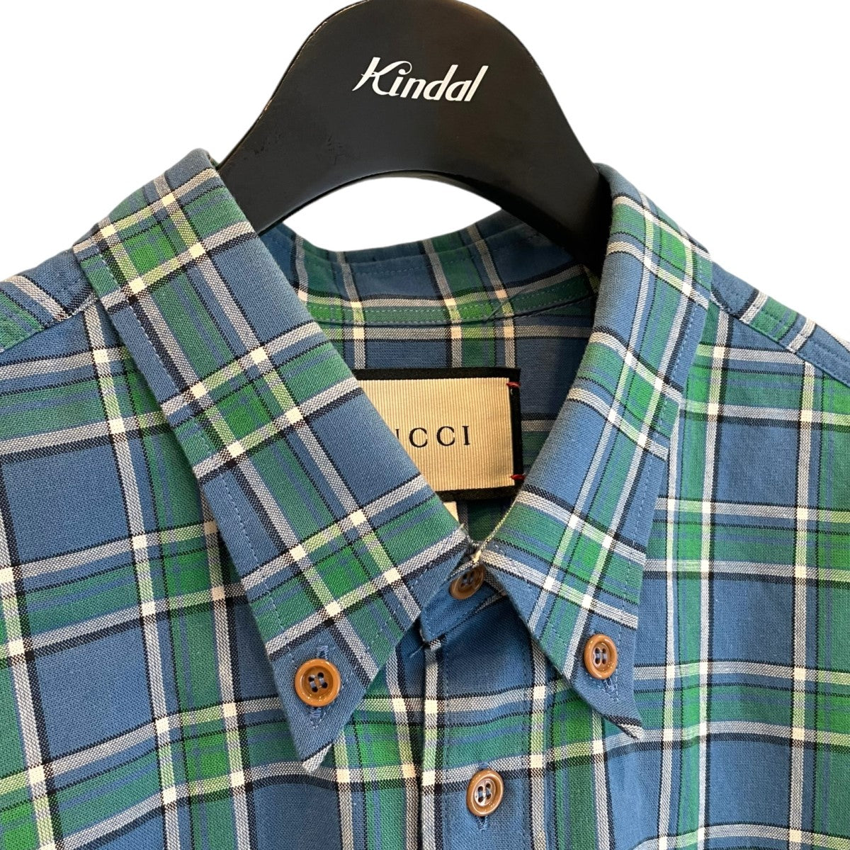 GUCCI(グッチ) ピグレットチェックシャツ ブルーxグリーン サイズ 48/L 