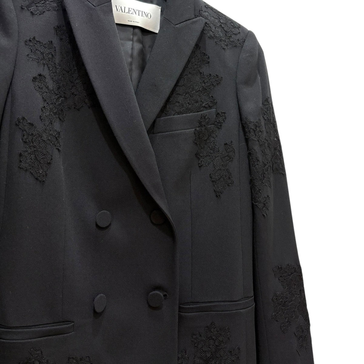 Valentino ウールダブルセットアップ 黒 ブラック シンプル VALENTINO(ヴァレンチノ) 袖レース タイトフィットダブル