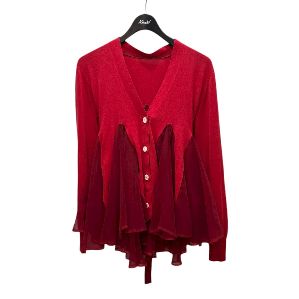 【サカイ】プリーツ切替 花柄 シアー カーディガン ドッキング 総柄 プリーツ sacai（サカイ） 22AW フラワープリーツドッキングウールカーディガン