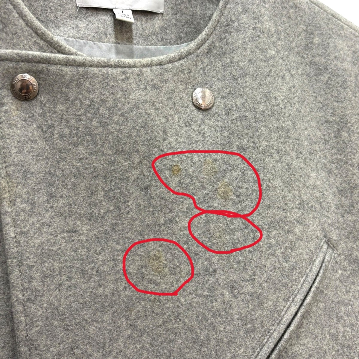 HYKE wool riders coat 172-17121 022 ノーカラーコート 古着・中古-6枚目のアイテム画像