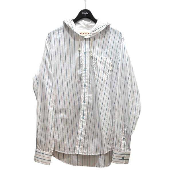 MARNI マル二｜フーディーシャツ ストライプ イタリア製 白黒 MARNI(マルニ) ストライプフードシャツCUMU0195A2 CUMU0195A2 ホワイト