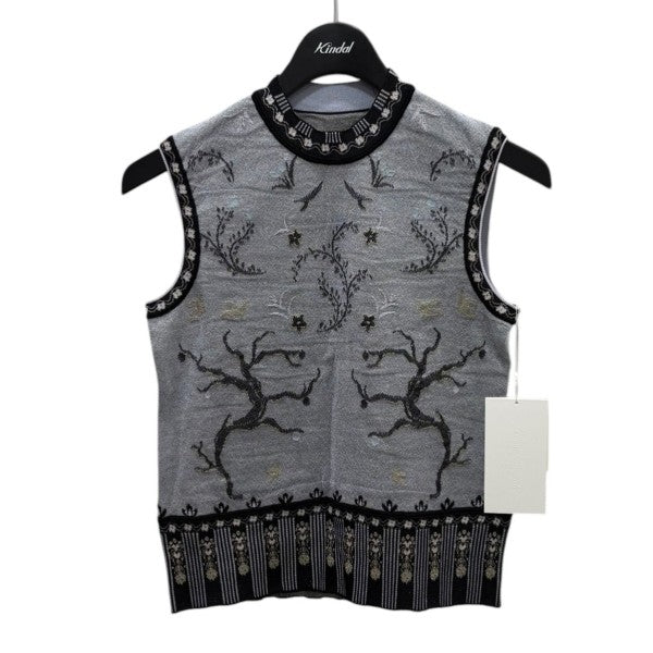 カットソー(半袖+袖なし) mame kurogouchi Cocoon Layered Knit Tops Layered Jacquard Sleeveless Knit