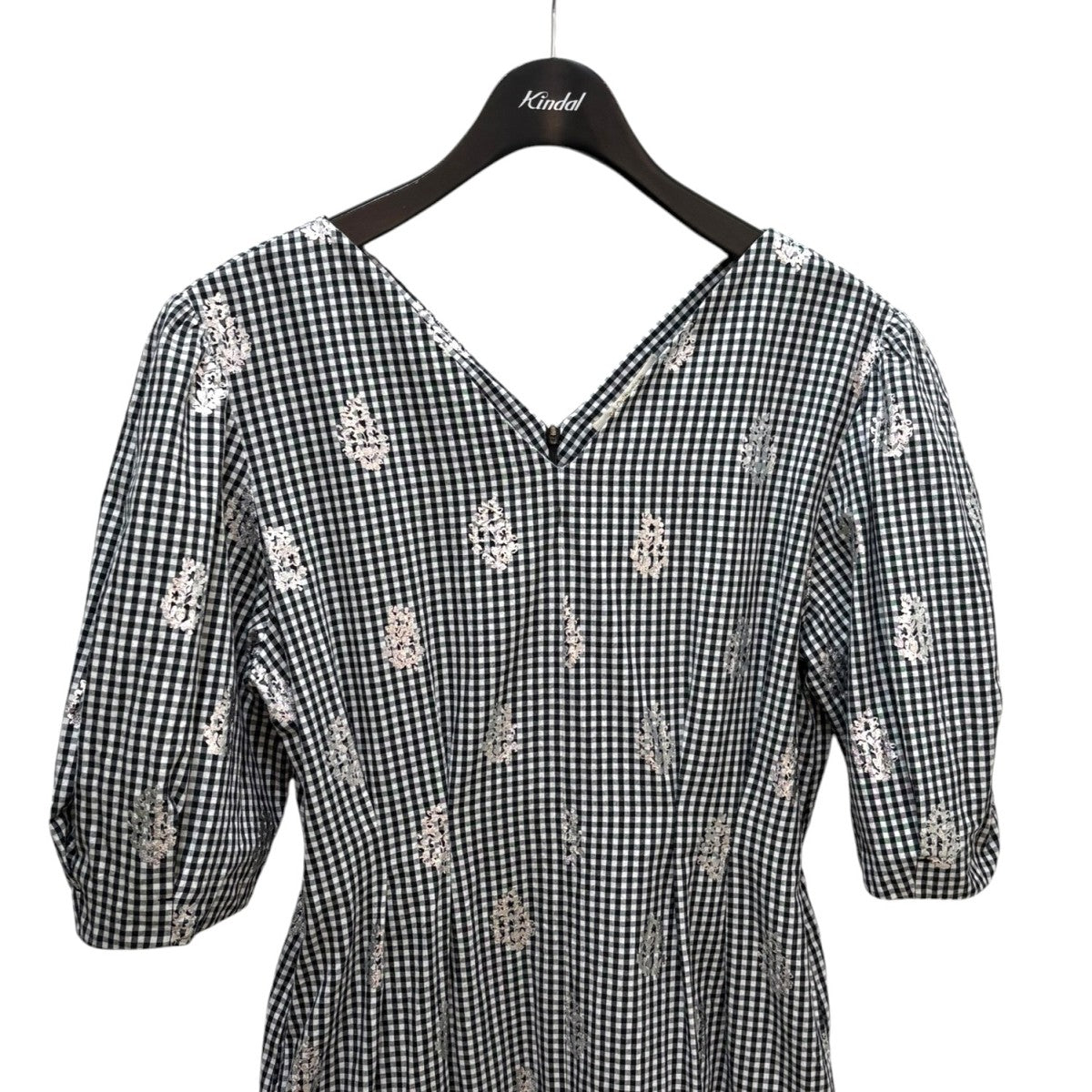 ne quittez pas×Kanako Sato コラボギンガムチェックワンピース Poplin Foil Print Dress 010441BH5KS 古着・中古-3枚目のアイテム画像