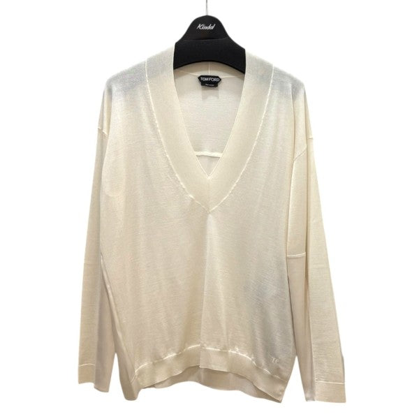 カシミヤシルクVネックニットMAK1177 YAX430