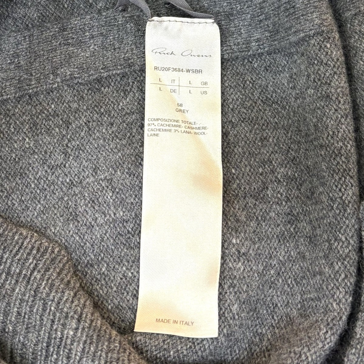 RICK OWENS カシミヤニットRU20F3684-WSBR 古着・中古-6枚目のアイテム画像
