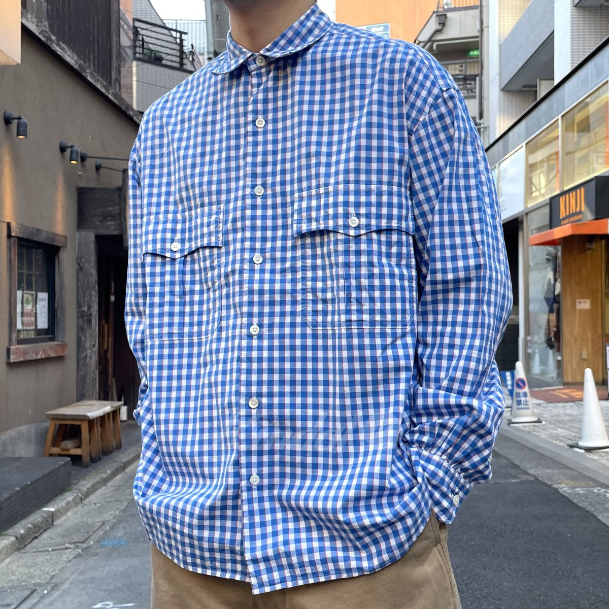 SALE人気セールROLL UP GINGHAM CHECK SHIRT BLACK トップス