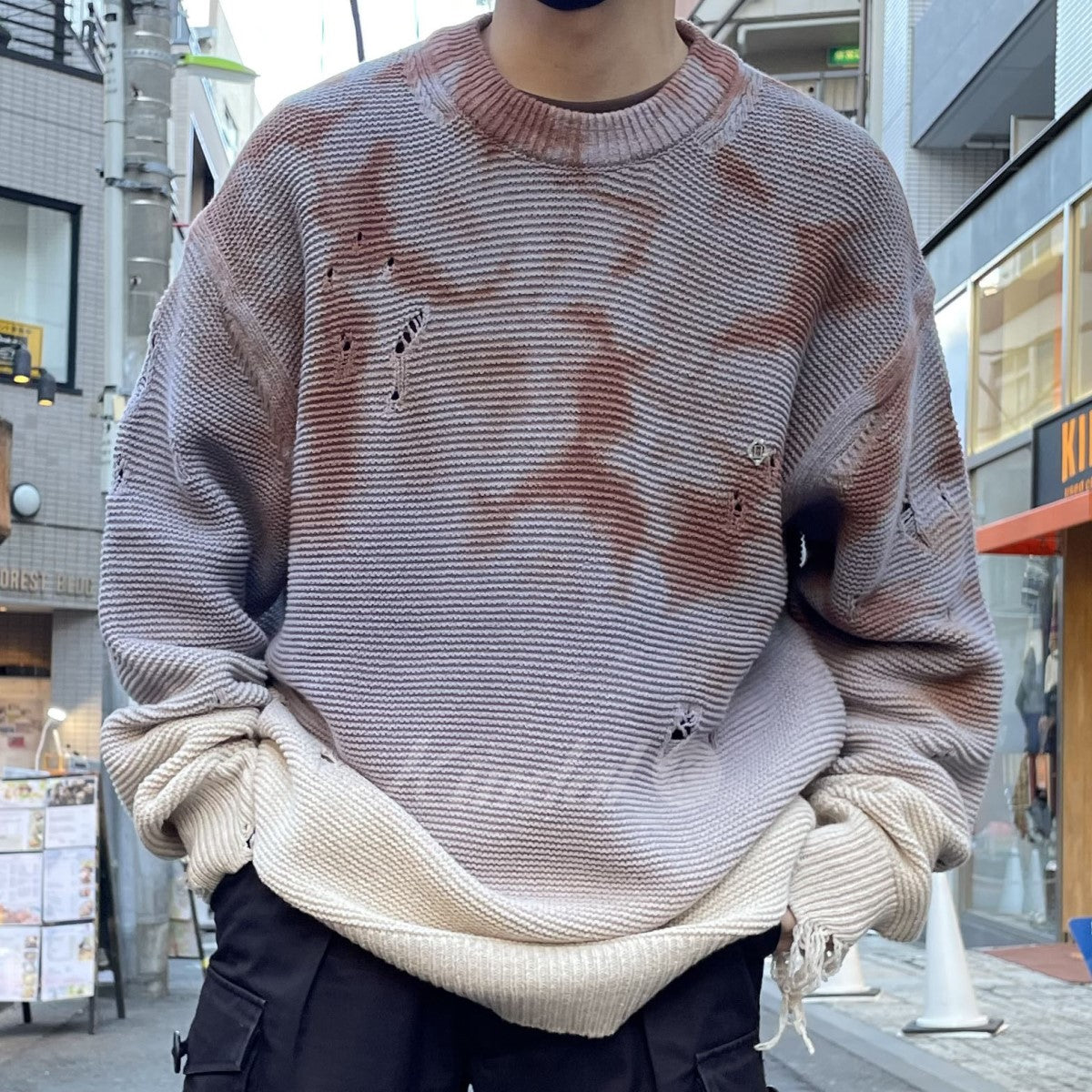 Children of the discordance(チルドレン オブ ザ ディスコダンス) 22AW 5G HAND DYEING CN  KNITタイダイ染ダメージ加工ニットセーター