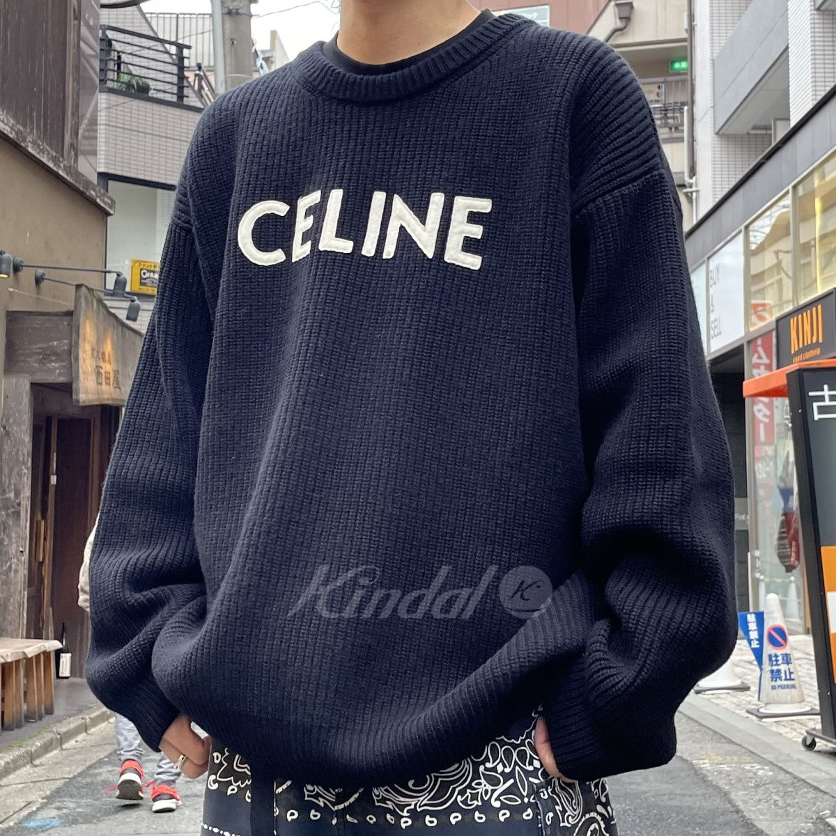 CELINE(セリーヌ) オーバーサイズ セーター リブ編みウール ロゴニット