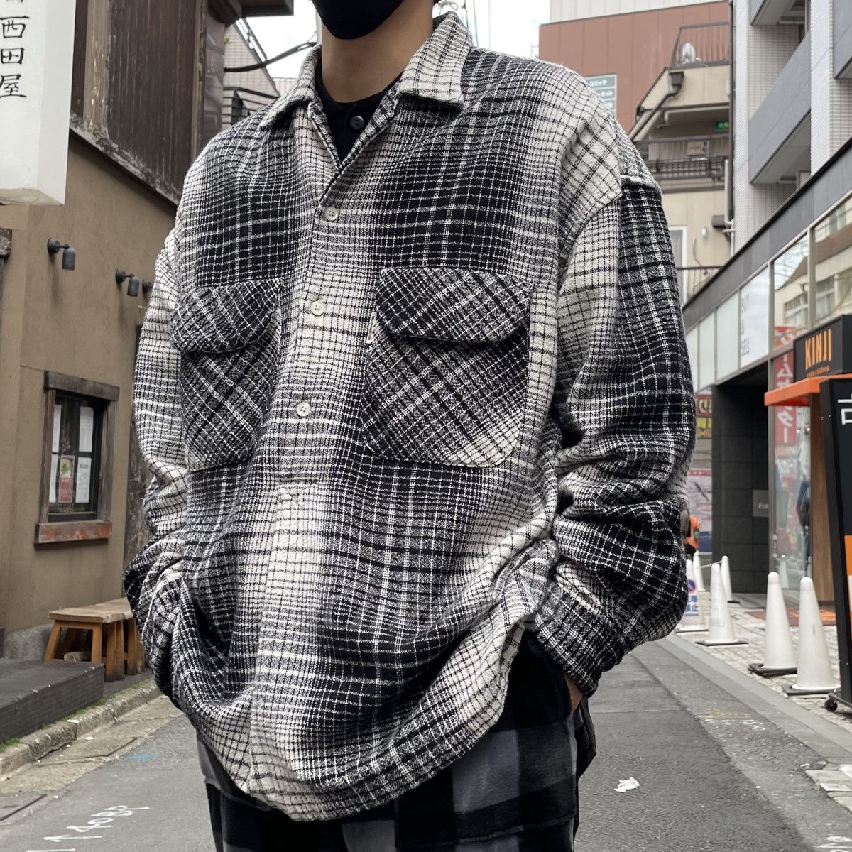 22AW Ombre Check Work L／S Shirtウォッシュ加工オンブレチェックシャツ