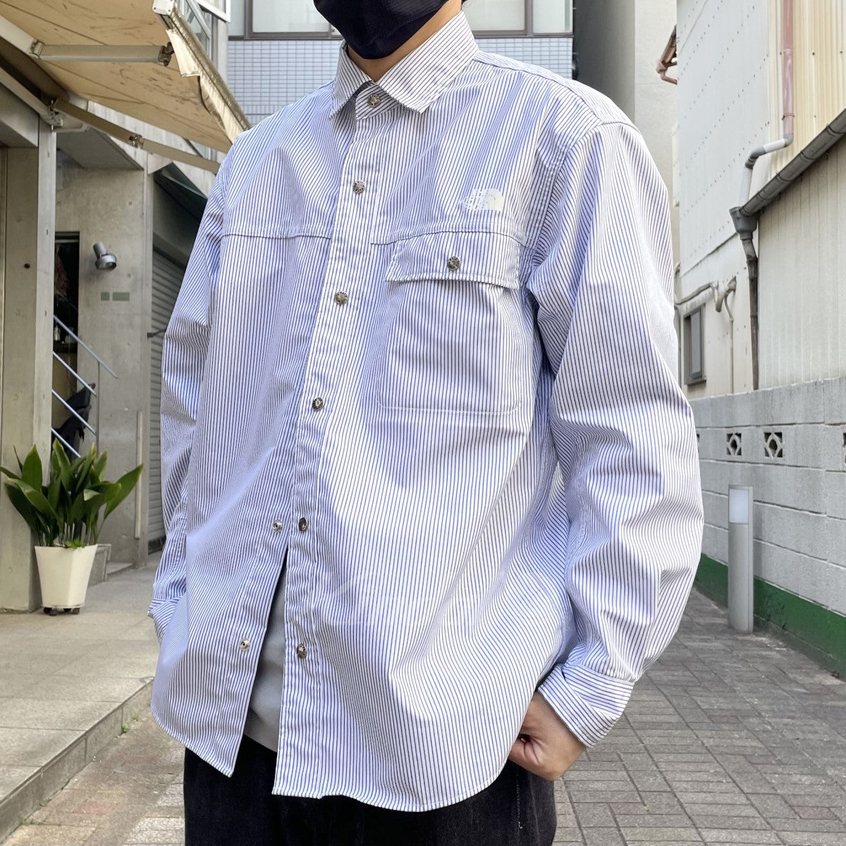 eye JUNYA WATANABE CdG MAN×THE NORTH FACE(アイジュンヤワタナベコムデギャルソンマン×ザノースフェイス)  22SS耐久防風性ラミネート加工シャツジャケット ストライプ WI-B906