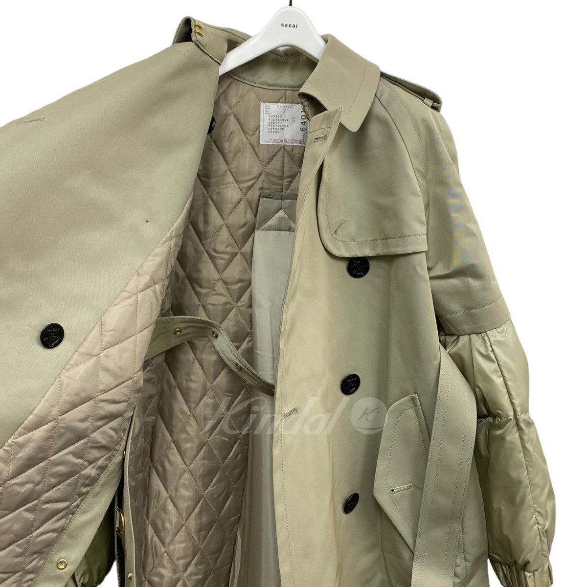 sacai 22AWCOTTON GABARDINE×PADDED COAT中綿コットンギャバドッキングコート 古着・中古-8枚目のアイテム画像