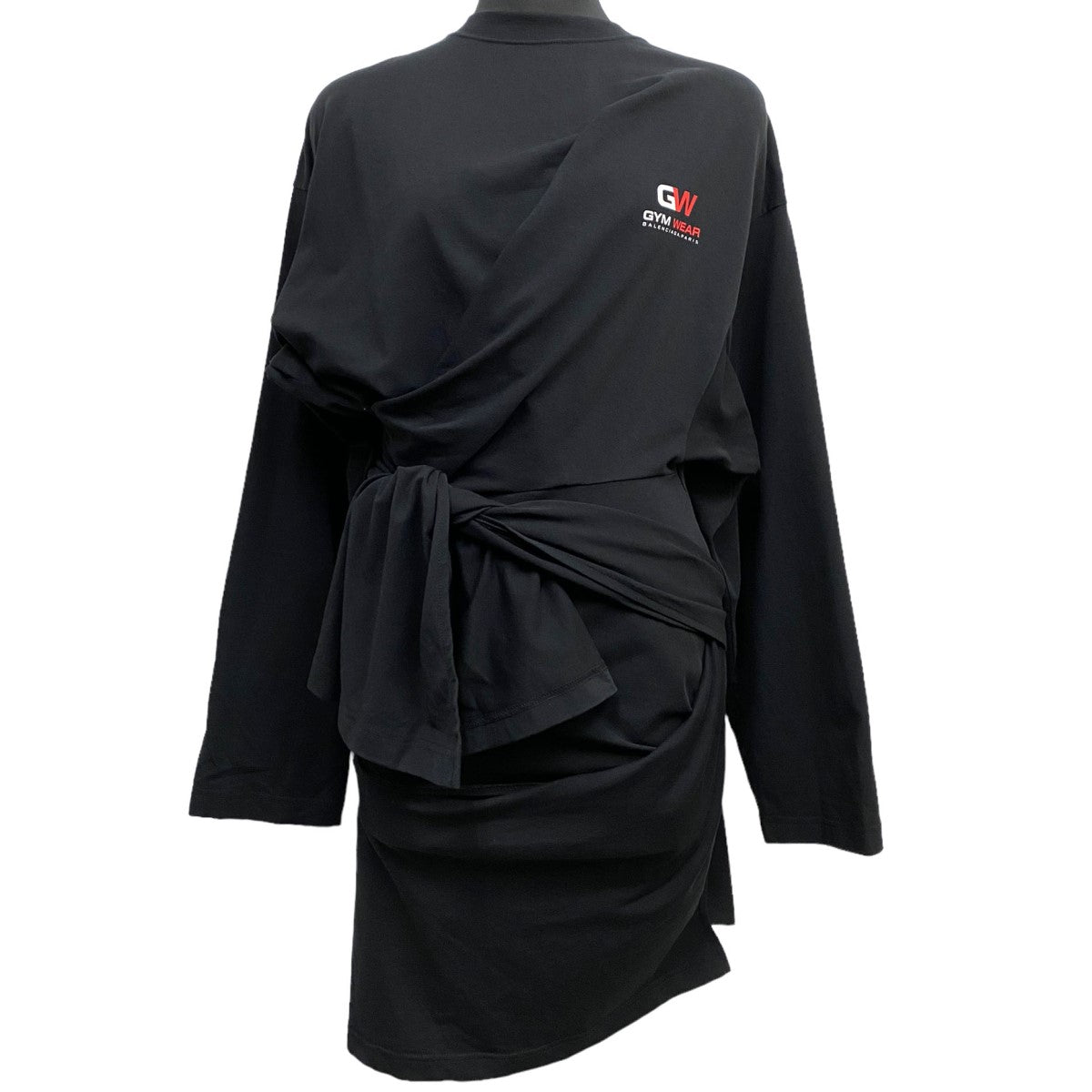 【値下げ】BALENCIAGA 20AW GYM WEAR ロゴ変形リボンロングスリーブカットソー ブラック サイズ：XS(オーバーサイズ) (下北沢店) BALENCIAGA(バレンシアガ) 20AWGYM WEAR ロゴ変形リボンロング