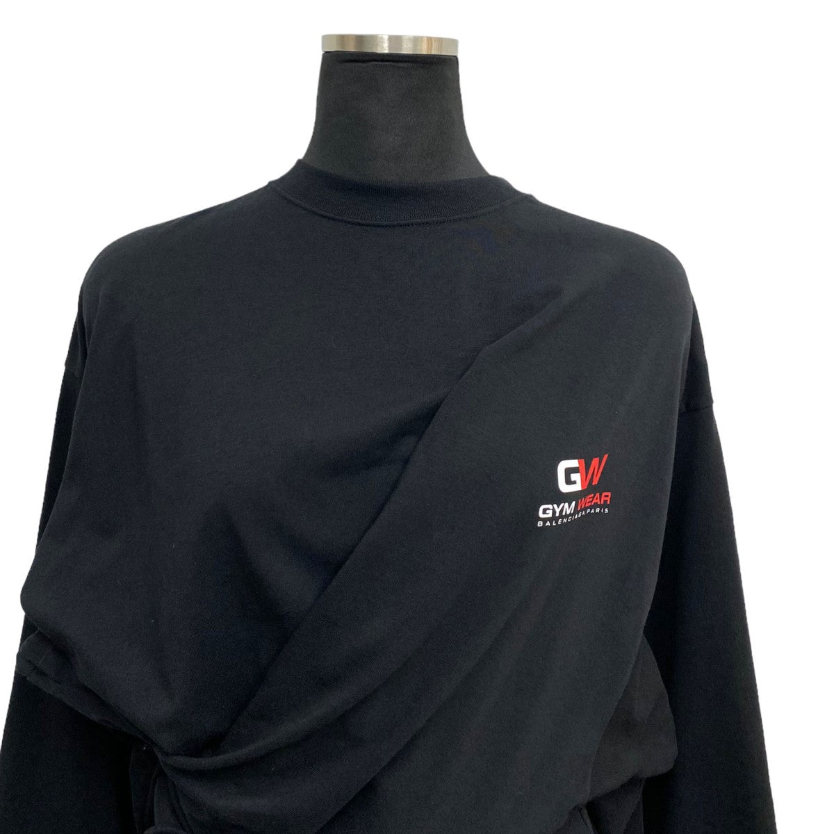 【値下げ】BALENCIAGA 20AW GYM WEAR ロゴ変形リボンロングスリーブカットソー ブラック サイズ：XS(オーバーサイズ) (下北沢店) BALENCIAGA(バレンシアガ) 20AWGYM WEAR ロゴ変形リボンロング