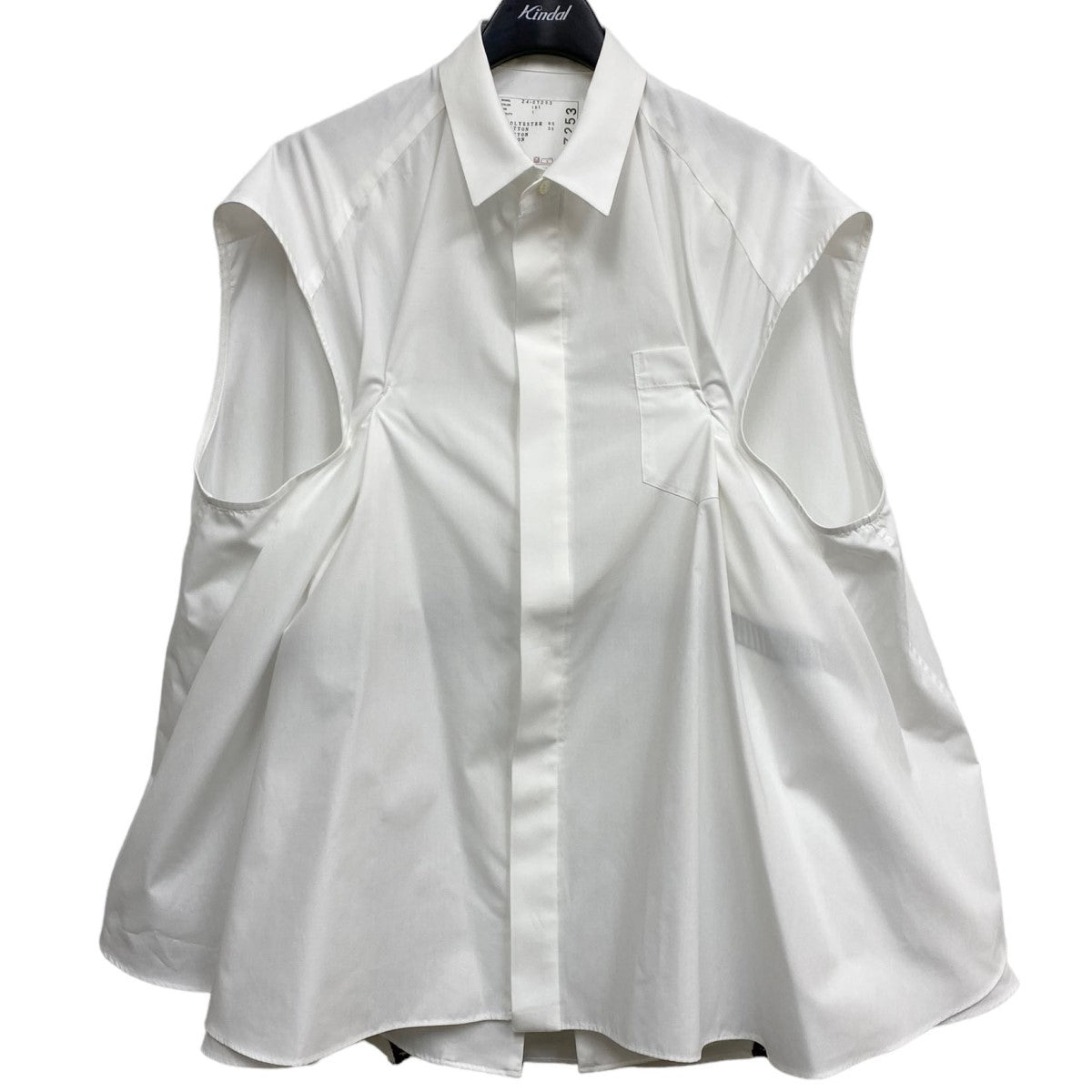 sacai 24SSCotton Poplin Shirtコットンポプリン キャミソール×比翼ノースリーブギャザー ドッキング変形Aラインシャツ 古着・中古-2枚目のアイテム画像