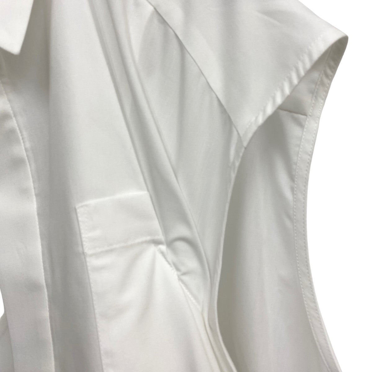 sacai 24SSCotton Poplin Shirtコットンポプリン キャミソール×比翼ノースリーブギャザー ドッキング変形Aラインシャツ 古着・中古-4枚目のアイテム画像