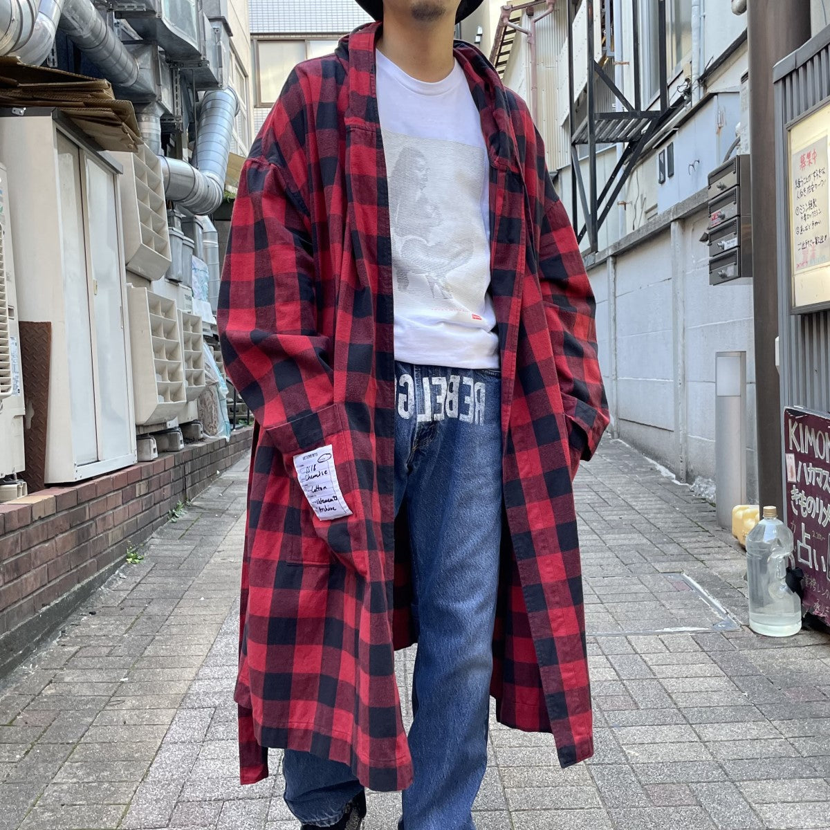 VETEMENTS(ヴェトモン) 18SSLight Flannel Block-Checked Gown  Coatライトフランネルブロックチェックオーバーサイズシャツコートジャケット