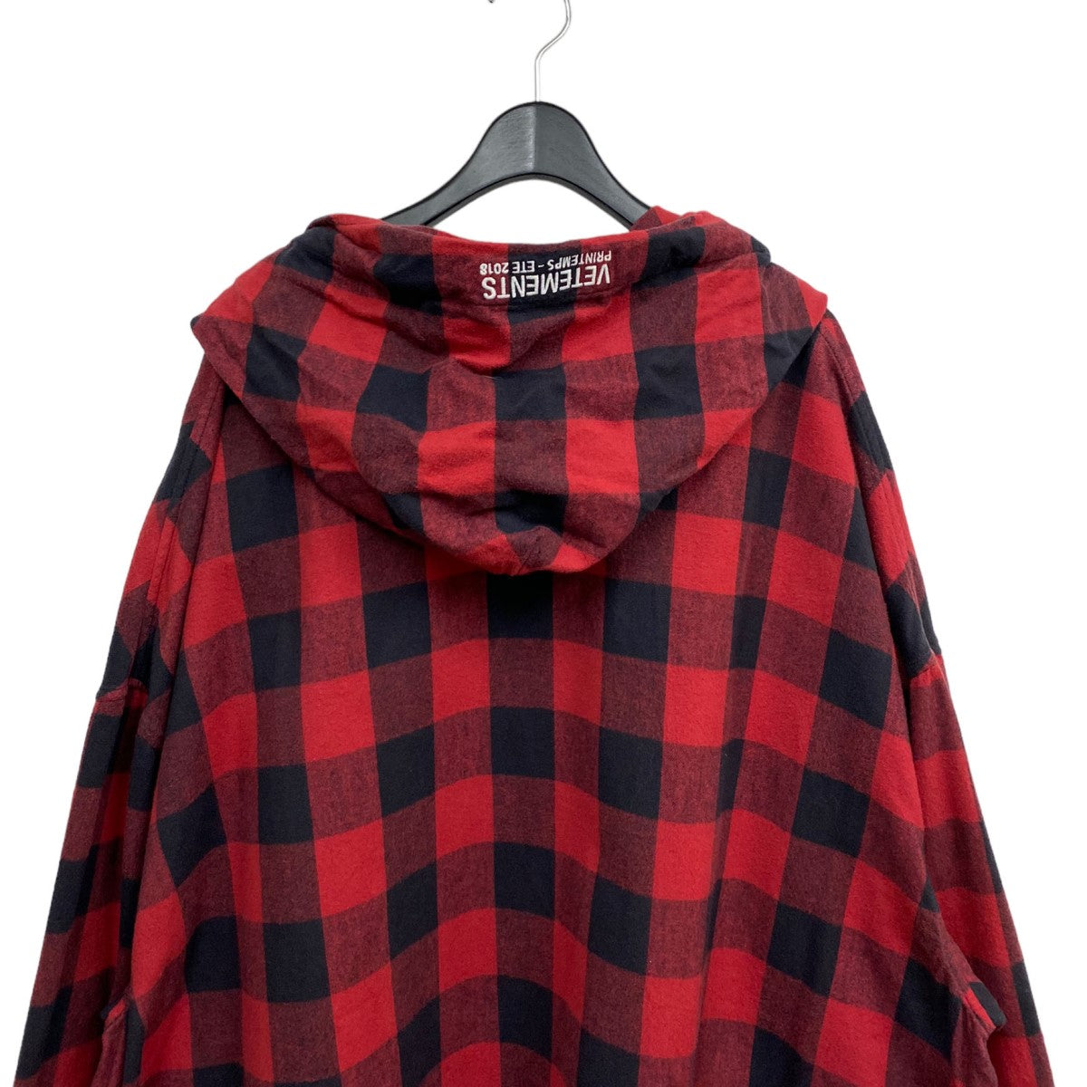 VETEMENTS(ヴェトモン) 18SSLight Flannel Block-Checked Gown  Coatライトフランネルブロックチェックオーバーサイズシャツコートジャケット