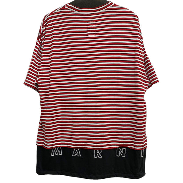 MARNI(マルニ) 20SSボーダーロゴ／バイカラーTシャツ レッド×ホワイト