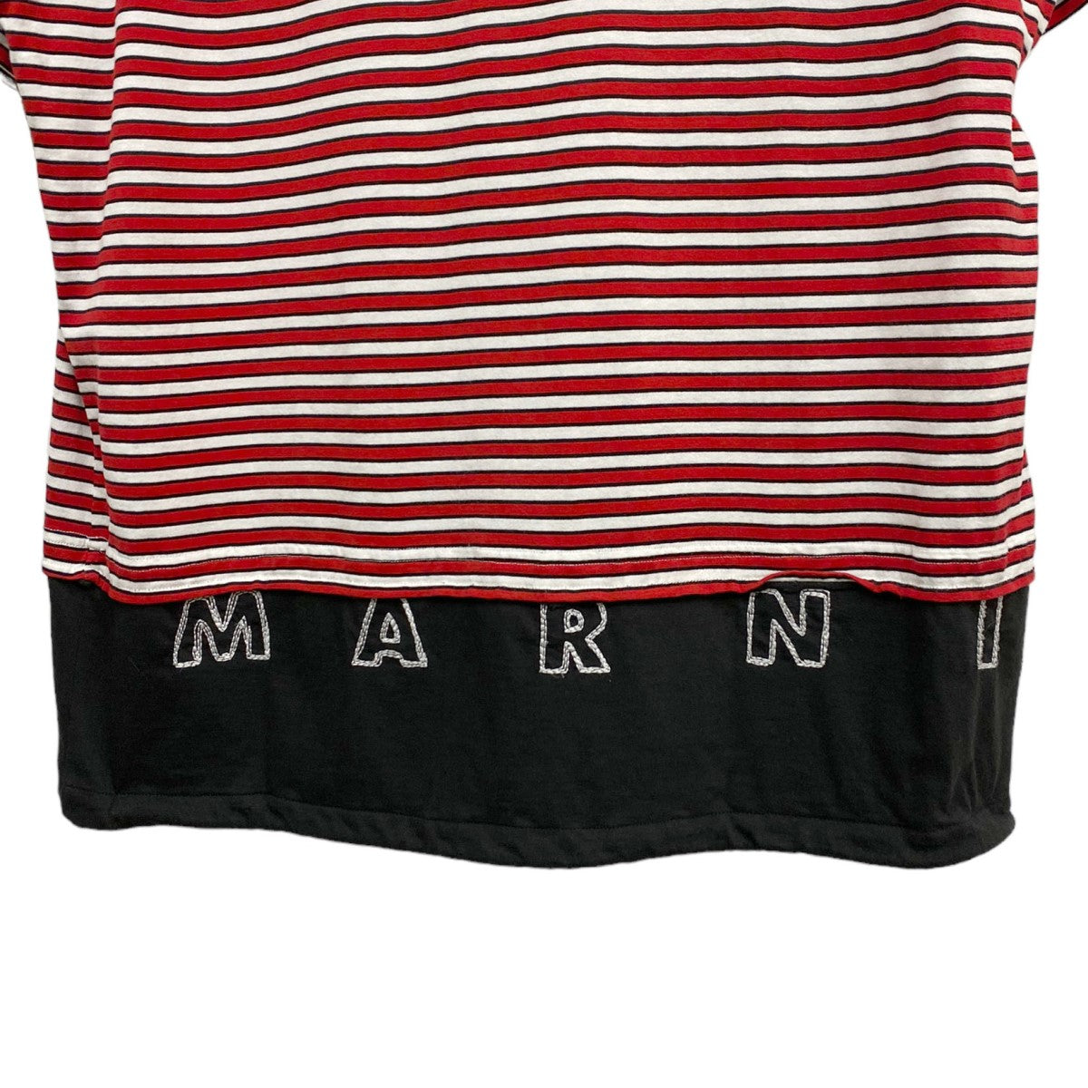 MARNI(マルニ) 20SSボーダーロゴ／バイカラーTシャツ レッド×ホワイト